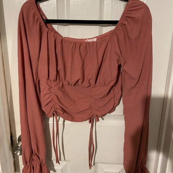 Pink Lily Tops - Women's Ruched Long Sleeve Top - Dusty Pink